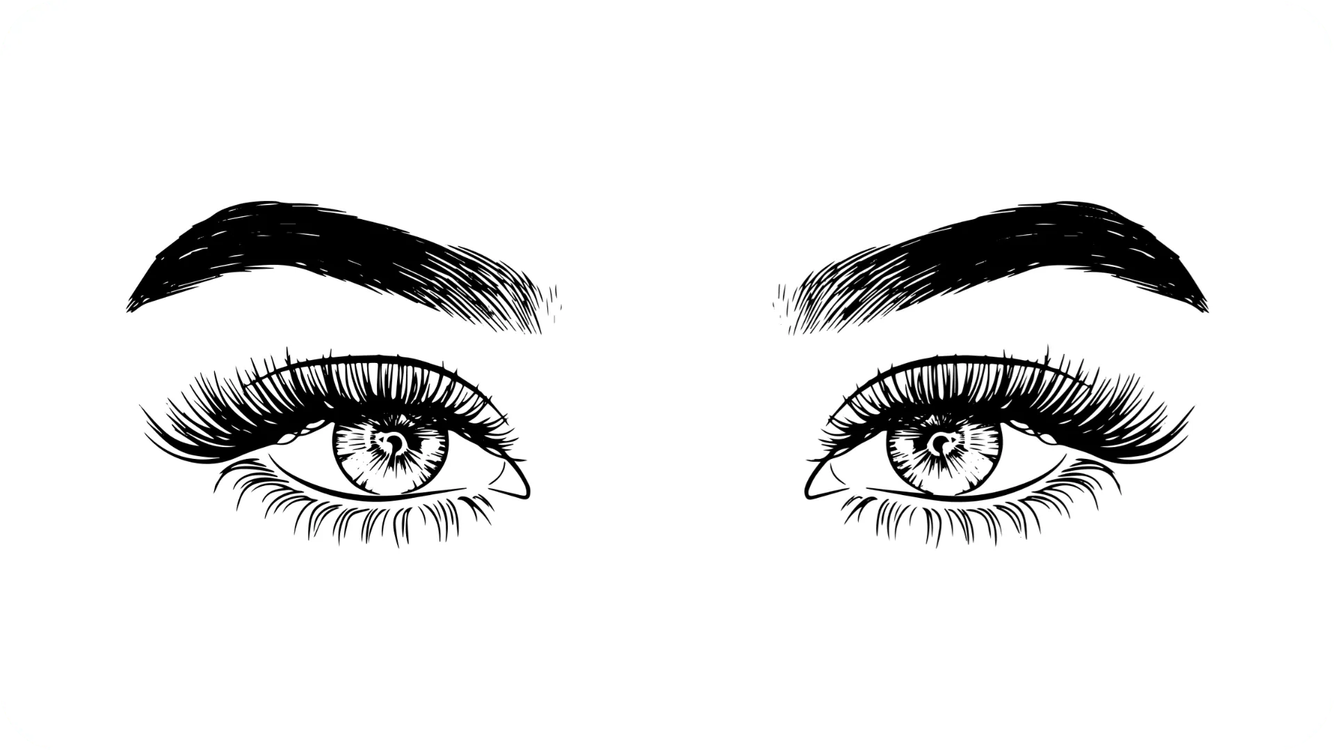 A black line drawing on a white background of a pair of feminine eyes and eyebrows.